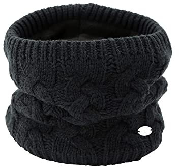 AnJuHoPa Snood Winter Frauen Zopfmuster Schal gestrickt Halswärmer Thermal Fleece gefüttert Klassischen Stil 02Schwarz
