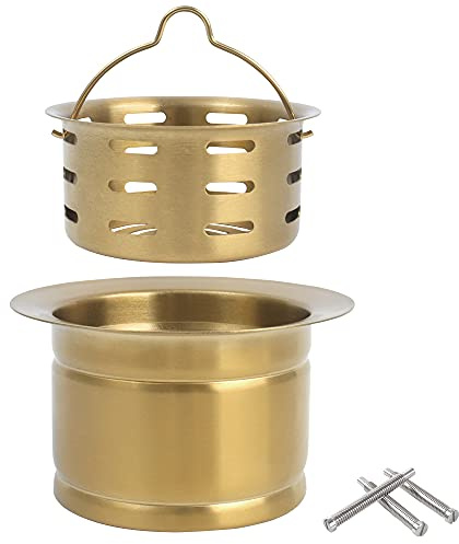 LQS Extended Sink Flange With Deep Basket Strainer for Kitchen Garbage Disposal, Fits 3-1/2 Inch Standard Drain Hole, Golden