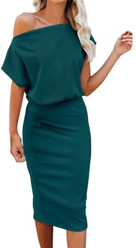 Dressmine Women's Evening Dress Off The Shoulder Short Sleeve Bodycon Elegant Cocktail Dresses Green X-Large
