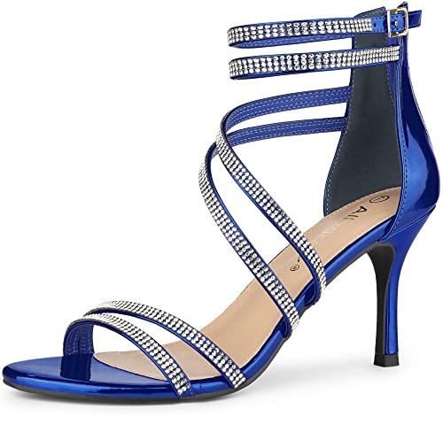 Allegra K Women's Ankle Strap Rhinestone Stiletto Heeled Sandals | 3 1/3 inches Heels, Strappy Open Toe Heel for Wedding Party, Comfortable Heel, Summer Dress Sparkle Shoes