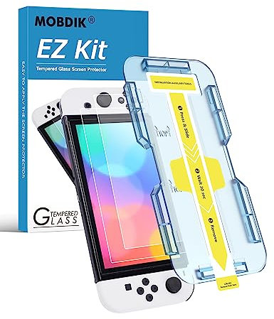 MOBDIK 2 Piezas Protector de pantalla de cristal templado para Nintendo Switch OLED Modelo 2021 EZ Kit Alineación automática