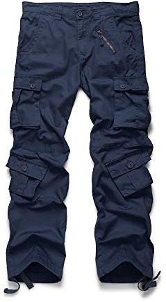 Aeslech Mens Cargo Work Combat Trousers Tactical Army Military Casual Cotton Workwear with 8 Pockets Dark Blue 44