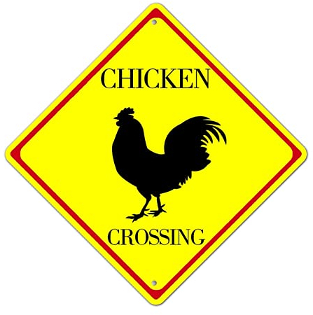Vorsicht Huhn Xing Metallschild Huhn Kreuzung Warnschild Rustikale Rustikale Straße Tierschild Diamantform Straße Metallschild für Scheune Pub Bar 15 Zoll