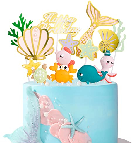 Meerestier Tortendeko, Meer Kuchen Deko, Meerestier Kuchen Topper, Ozean Kuchendekoration, Meerestier Cake Toppers Kinder Ozean Theme Kuchen Dekoration Tortenstecker Kuchendeckel