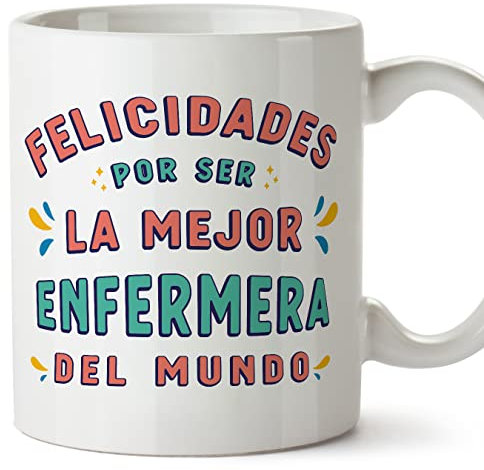 MUGFFINS Tazas para ENFERMERA mujer - En Español - Felicidades por ser el mejor - 11 oz / 330 ml - Regalo original y divertido