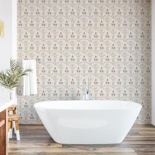 ABAKUHAUS Vintage Papier peint autocollant pour la maison, Motifs de fleurs romantiques, Accent de salon et de cuisine auto-adhésif, 33 cm x 90 cm, Vert Sauge Rose