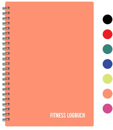 Fitness Logbuch Plastik-Cover Pfirsich - undatiertes Workout-Tagebuch – A5-Format, dickes Papier, starke Bindung – stilvolles und minimalistisches Trainingstagebuch