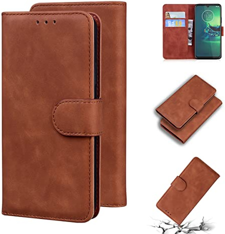 LMFULM® Hülle für Motorola Moto G8 Plus (6,3 Zoll) PU Leder Magnet Brieftasche Lederhülle Tasche Flip Cover Ledertasche Stent-Funktion Case Braun