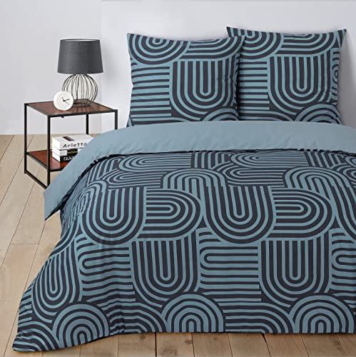 Vision - Parure Housse de Couette Marcel - Housse de Couette 240x220cm avec 2 taies Assorties 65x65cm - 100% Coton