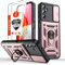 Coque Pour Samsung Galaxy A14 4G/5G avec 2 verre trempé, Protection de l'appareil photo avec couvercle coulissant, résistant aux chocs et aux rayures, support de téléphone pivotant à 360 degrés - rose