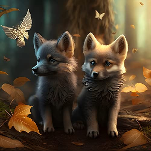 EOBROMD Diamant Painting Bilder Erwachsene Wolf, 5D Diamond Painting Schmetterling, DIY Diamant Malerei Set für Wanddekoration 35x35 cm