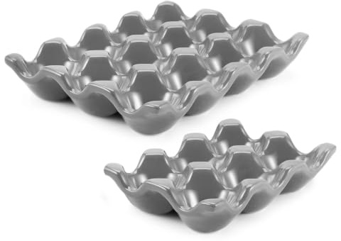 Flexzion Ceramic Egg Holder for Fridge, 18-Cup Porcelain Tray, Gray