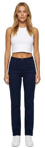 ESRA Damen Hose Straight Leg Hose High-Waist Damen Regular Stretch Stoffhose Business-Hose bis Übergröße Große Größe T101