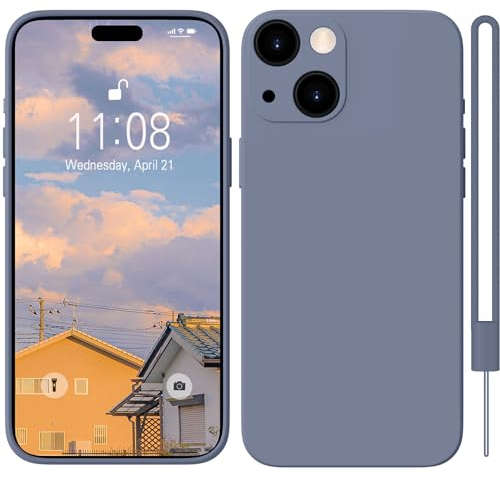 HGH iPhone 15 Hülle Silikon mit 1 Lanyard, Handyhülle iPhone 15 Dünn Rundumschutz mit Microfiber-Innenfutter Kratzfest Schutzhülle Case Hülle für iPhone 15 6.1 Blau Grau
