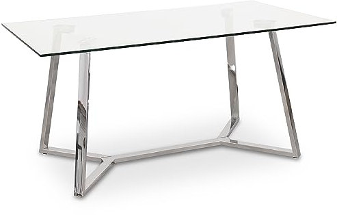 DRW Mesa de Comedor de Cristal y Metal en Acero Brillo 160x90x76cm