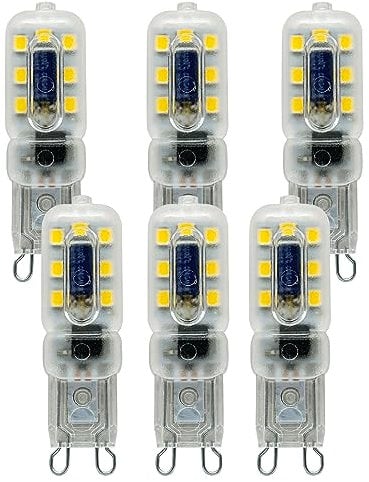 paul russells LED Bulbs, 2.2W, Daylight 6500K, 200LM, Equivalent to 20W G9 Halogen Bulbs, Non-Dimmable, Energy Saving G9 Bi-Pin Capsule Bulb, for Home Lighting Chandelier Lamp Decor, 6 Packs