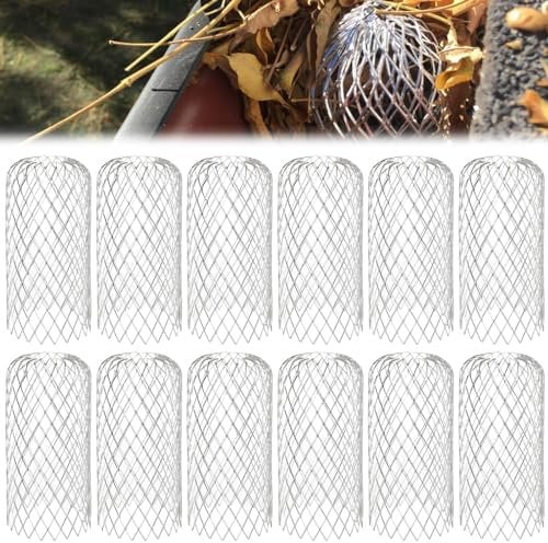 AHAQU 12PCS Gutter Guards, 3.5-8.5cm Aluminum Downpipe Leaf Guard, Expandable Leaf Strainer Gutter Mesh, Keeps Gutter Clear of Blockages from Moss, Muck, Mud, Balls and Other Debris