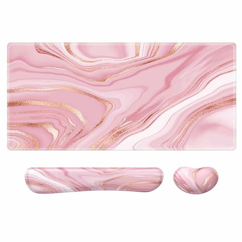 Anyshock Rose Gold Schreibtischunterlage für Desktop, Eronomic Mauspad mit Handgelenkauflage, Tastatur-Handgelenkstütze, 3-in-1-Computer-Schreibtischunterlage, großes Set,, Roségold