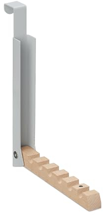 Relaxdays 3 x Klapphaken, zum Einhängen, Türgarderobe für je 6 Kleiderbügel, Metall und Holz, Haken für 2 cm Türfalz, grau