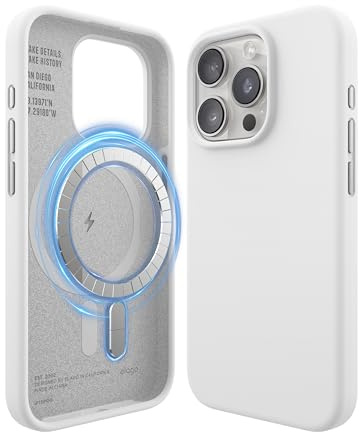 elago Magnetische Silikon Hülle für iPhone 15 Pro | Kompatibel mit MagSafe, integrierte Magnete, Premium-Silikon, Rundumschutz (Weiß)