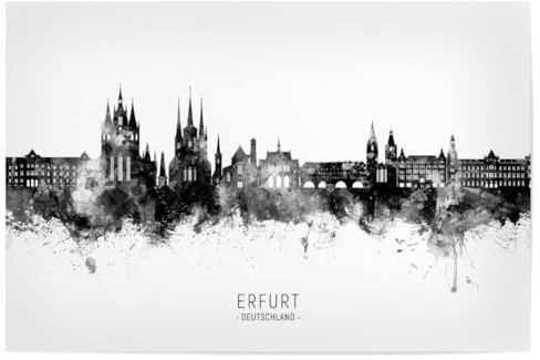 artboxONE Poster 30x20 cm Städte Erfurt Deutschland Skyline BW Text - Bild Erfurt Deutschland Deutschland