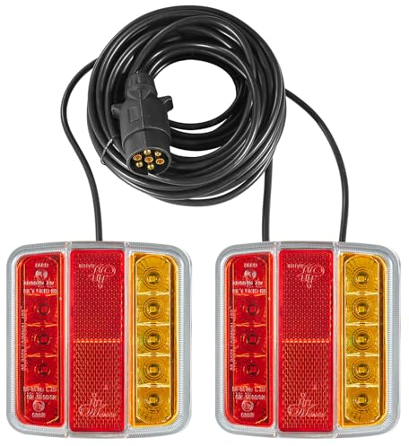 D-TECH LED Rückleuchten Für Anhänger Mit Magnet, Anhänger Beleuchtung Set 7 Polig Magnetisch Mit 2.5/7.5m Kable,5 Funktion, IP67 Wasserdicht, ECE R10 EMC Zulassung