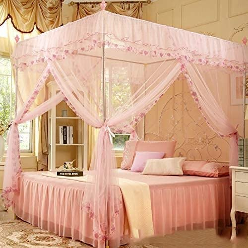 ZXNANA Betthimmel, Bettvorhang, Prinzessin, 4 Eckpfosten, Bettvorhang, Baldachin, Netz, Moskitonetz, Prinzessin, Schlafzimmer-Dekoration (180 * 200cm)