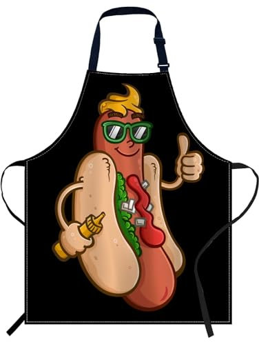 Smooffly Lustige Hot-Dog-Schürze, verstellbar, Lätzchen, Kochschürze, Unisex, für Damen und Herren, perfekt für Zuhause, Küche, Backen, Gartenarbeit, Restaurant, Kaffeehaus, BBQ, Lustiger Hot Dog,