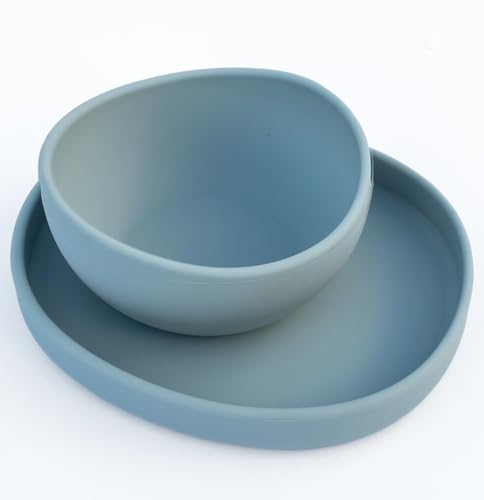 BALUU Napfset aus Silikon für Katzen und Hunde; Katzennapf/Hundenapf 200 ML inklusive großer Futterschale, 2er Napfset, Trinkschale (Himmelblau)
