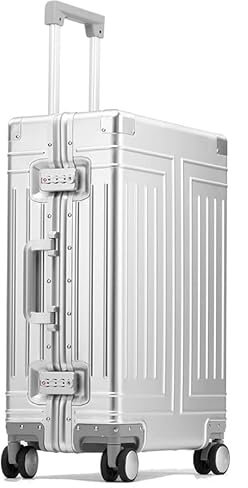 VALCLA Reisekoffer Koffer aus Aluminium-Magnesiumlegierung, Trolley-Koffer, Aluminiumrahmen, geräuscharm, Anti-Fall-Koffer mit Universalrädern Weichschalenkoffer(Silver,28in)