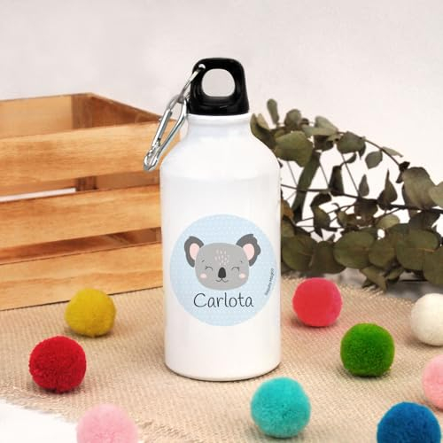 SAQUITOMAGICO Gourde en aluminium personnalisable avec motif et nom. Bouteille personnalisée pour enfants en acier inoxydable 400 ml ou 600 ml (koala)