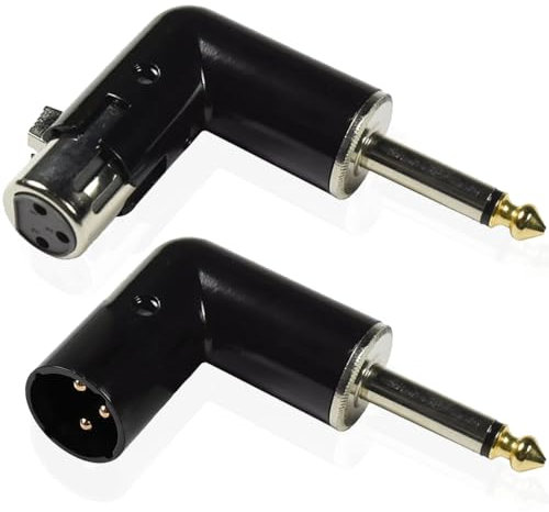 Xiatiaosann 3Pin XLR auf 1/4“ 6.35 mm Right Angle Adapter, XLR Female auf 6.35mm & XL-R Male auf 6.35mm 90 Grad Konverter 4 Adjustable Angle TS Adapter für Mikrofon(2 Pack)