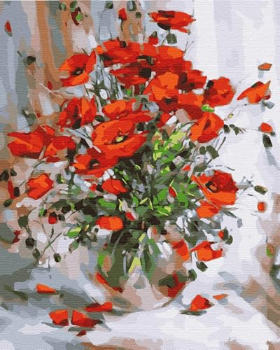 Artnapi Peinture par numéros pour adultes sans cadre | DIY peint à la main |Coquelicots rouges | kit pour débutants et adultes, kit avec peintures acryliques et pinceaux | 40 x 50 cm toile