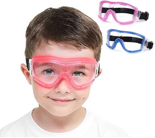 MOVNUOCA Schutzbrille Kinder für Nerf Spielen Stoßfest Gläser Beschlagfrei Verstellbarer Riemen Passform für 5-12 Jahre (White*2P) (1, Rosa+Blau)