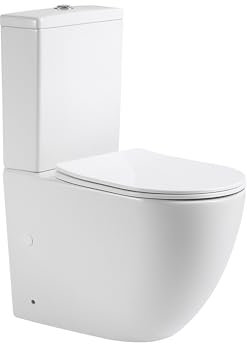 BAIKAL Inodoro de Cerámica T5. WC Compacto a Suelo con Sistema Rimless y cisterna Monobloque con mecanismo de Doble Descarga. Sanitario completo con Salida Dual y Asiento con caída Amortiguada.