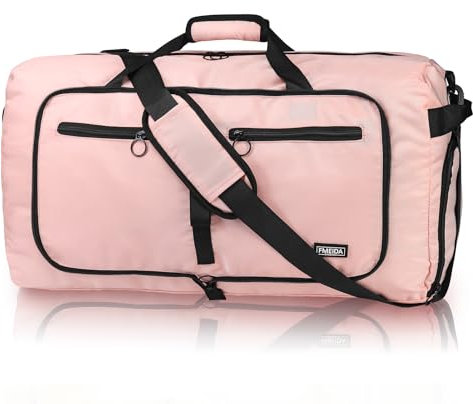 Fmeida Reisetasche Groß Faltbare Reisetaschen Handgepäck Flugzeug Weekender Damen Sporttasche mit Schuhfach Travel Bag Wasserdicht Krankenhaustasche Glänzendes Hellpink