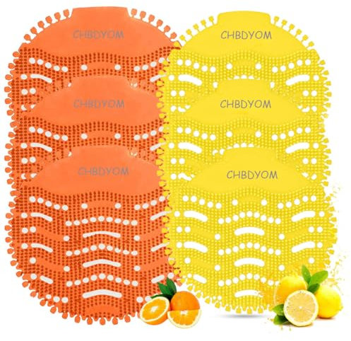 Urinal Screens Deodorizer, Long Bristle Anti-Splash & Anti-Clogging Urinal Mats, Mango Lemon Lasting Odor Freshener Urinal Cake for Bathroom, Restaurants, Offices, 6 Pcs