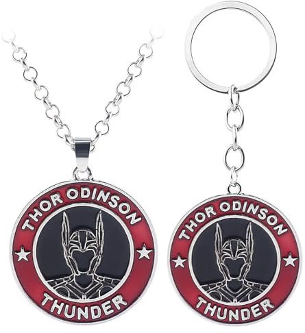 ESHINEDE Schlüsselanhänger Thor Loki Symbol Metall Anhänger Schlüsselanhänger 2 Stück, rot, One size
