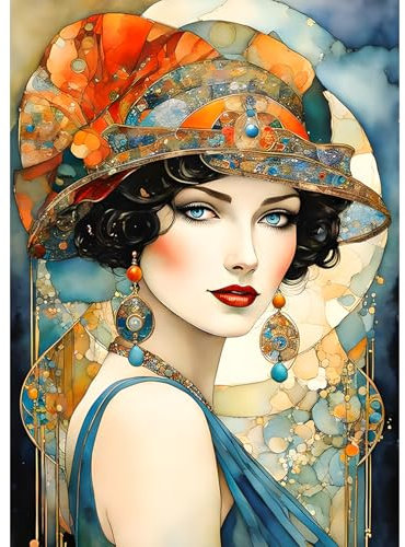 DAERLE Diamant Painting Bilder für Erwachsene Vintage Mädchen, 5D Diamond Painting Elegante Frau, DIY Strass Bilder Diamant Kunst Kits, Diamant Painting für Home Wand Décor 30x40 cm