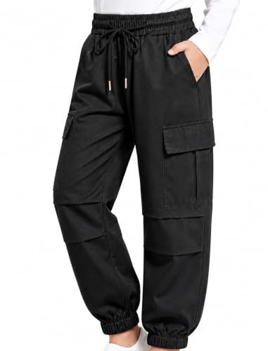 JiAmy Girls Cargo Trousers Casual School Cotton Joggers 5-14 Years | Drawstring Elasticed Waist, 95% Cotton Blend, Y2k Dancewear Streetwear, Lightweight for School Casual Daily Wear
