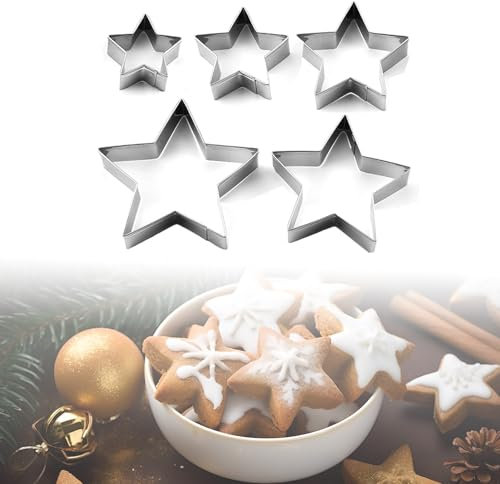 5 Stück Ausstechformen Stern, Edelstahl Ausstecher Set Weihnachten Keks Plätzchen, Mini Star Plätzchenausstecher, Plätzchen Keksausstecher für Weihnachten Geburtstage Graduierungen Party Dekorationen