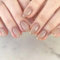 24pcs Short Oval French Gold Tip False Nails with Glitter, Nude Pink Press Ons & Removable Glue - Full Cover Fake Nails for Women & Girls - Nail Art Accessories