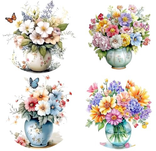 GORGECRAFT 4 Stili 16cm Adesivi per Finestre A Forma di Fiore in Plastica PVC Riutilizzabili Statici Fiori Primaverili Vaso Farfalla Floreale Adesivo per Prevenire Uccelli Decalcomanie Porte