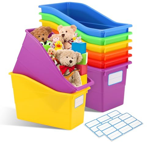 6 Pcs Plastic Storage Boxes, Files Book Bins for Classroom Multiple Colors Storage Baskets, Storage Boxes for Classroom, Office, Bathroom, Kitchen, Cupboard, Home Tidy Open Storage Bins