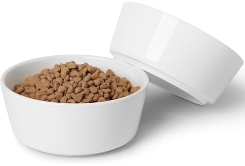 Kitwinney Ciotole per cani, in ceramica antiscivolo, con base in silicone, ciotola per cibo e acqua per cani pesanti, doppia ciotola per cani di piccola e media taglia (bianco, confezione da 2, 15,2