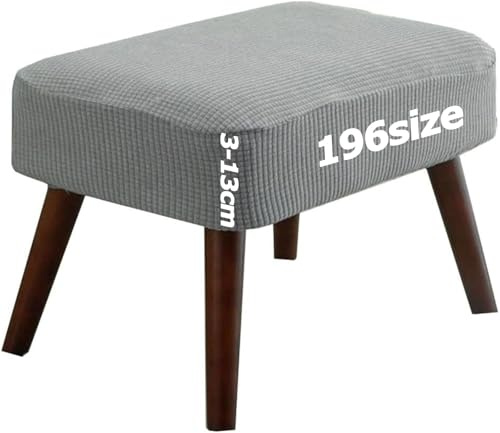 Ottomane Bezug Rechteckig Quadratisch Hockerbezug Hocker Überzug Fußhocker Sitzhocker Husse Fußbank Schonbezug Stretch Beschützer Jacquard mit Elastisch Bottom Rund Anpassbar(Light Gray,40 x 50 cm)