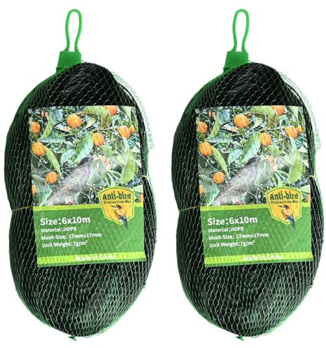 LINSOCLE 2 Stück 6m x 10 m Vogelschutznetz, Vogelnetz Schwarz, Vogelschutznetz Feinmaschig Schutznetz, Erdbeernetz Gegen Vögel, Obst und Gemüsenetz zum Schutz vor Vogelfraß