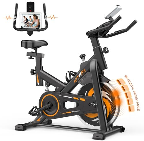 Kitopa Heimtrainer Fahrrad, Smart Hometrainer Fahrrad LCD-Monitor & Pulsmesser, Leises Ergometer Fahrrad mit Verstellbarem Widerstand für Kardio Training, 150 kg Belastbar