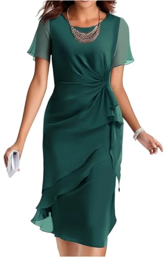 Vestido Invitada Boda Fiesta Elegantes Fiesta Ropa Mujer Verano 2025 Vestido Elegante Manga Corta De Graduación Coctel Ropa Boho Primavera Sexy Prom Dress(Verde Oscuro,XL)