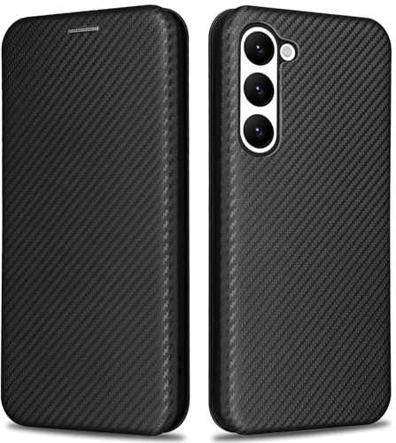 KOGENG Handyhülle für Samsung Galaxy S23 Hülle mit Wallet Kartenfach RFID-Blockierung, Carbon Fiber Textur Magnetisch Klapphülle Schutzhülle für Samsung S23 5G Case Cover (Schwarz)